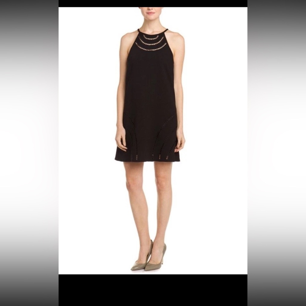 Trina Turk Womens Eyelets Halter Cocktail Formal Geometric Dress Black Sz 4 NWOT